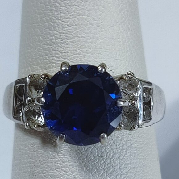 5 ct Genuine Sapphire & Topaz Ring size 7 Sterling Silver stamped 925 tested - Picture 3 of 10